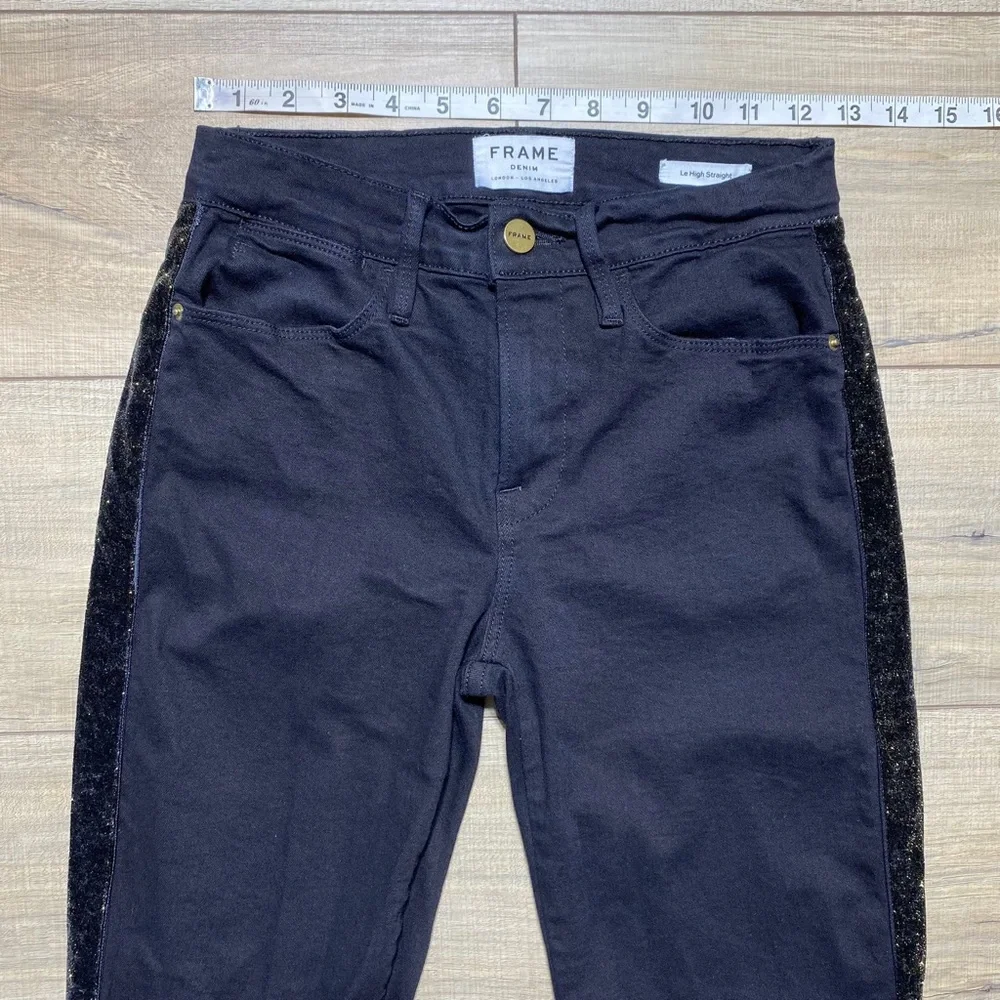 Frame Denim Womens Le High Straight Tuxedo Velvet Stripe‎ Jeans Size 25 Black